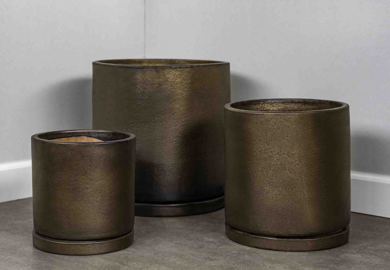 Campania International Glazed Terra Cotta I/O Series Cylinder-(S/3) Urn/Planter Campania International Bronze 