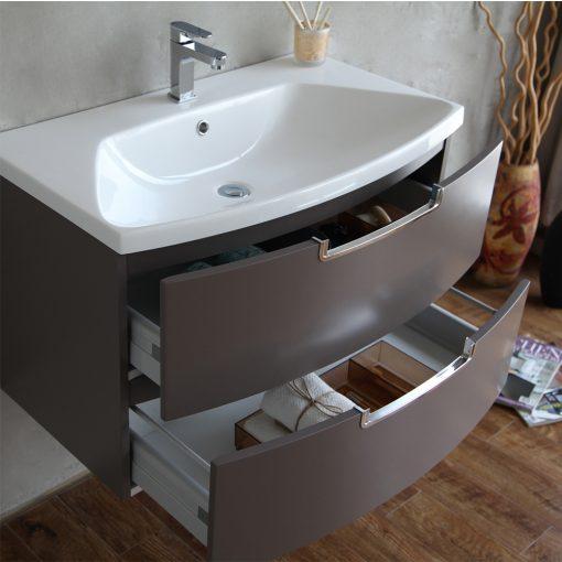 Eviva Lola 32 in, Wall Mounter Bathroom Vanity in Cedar Espresso and White Integrated Acrylic Countertop Vanity Eviva 