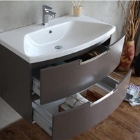 Thumbnail for Eviva Lola 32 in, Wall Mounter Bathroom Vanity in Cedar Espresso and White Integrated Acrylic Countertop Vanity Eviva 