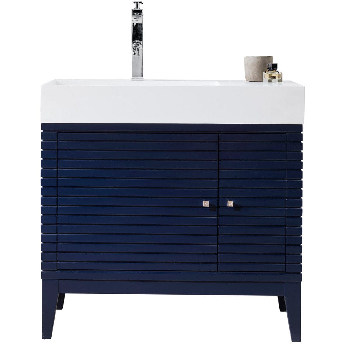 James Martin Linear 36" Single Vanity Vanity James Martin Victory Blue w/ Glossy White Composite Top 