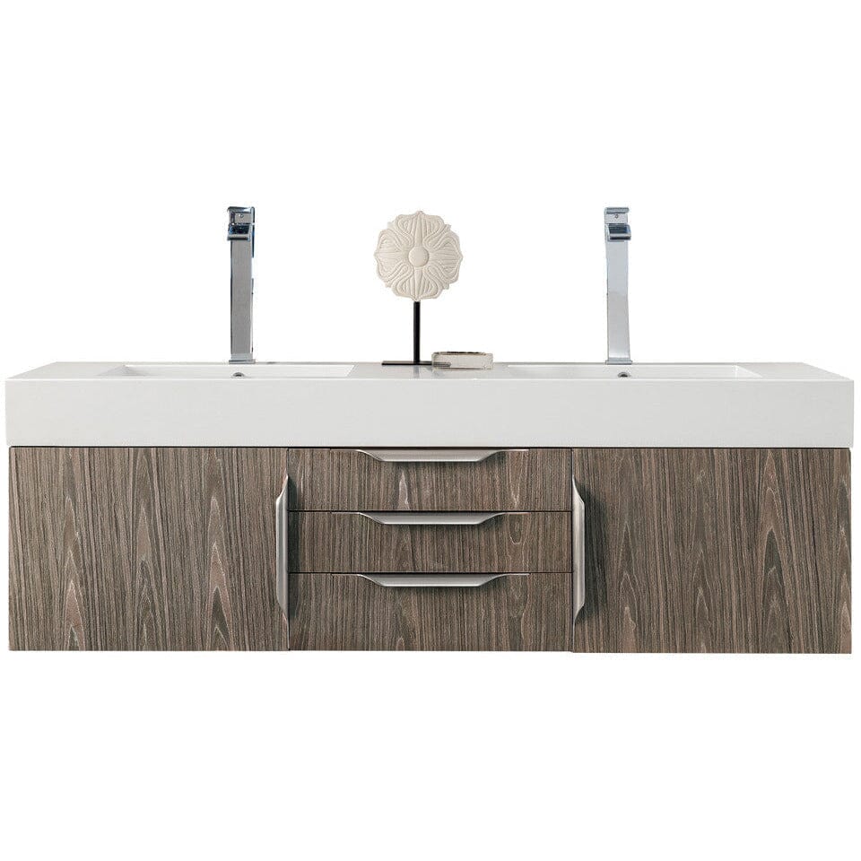 James Martin Mercer Island 59" Double Vanity Vanity James Martin Ash Gray w/ Glossy White Composite Top 