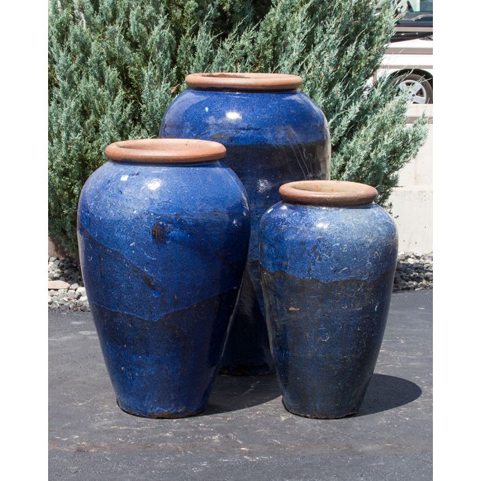 Tuscany FNT50321 Ceramic Triple Vase Complete Fountain Kit Vase Fountain Blue Thumb 