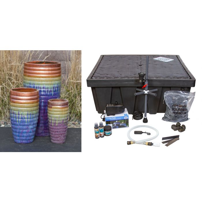 Genova FNT50353 Ceramic Triple Vase Complete Fountain Kit Vase Fountain Blue Thumb 