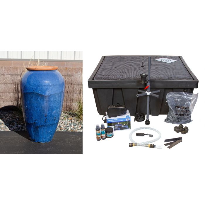Tuscany FNT50380 Ceramic Triple Vase Complete Fountain Kit Vase Fountain Blue Thumb 