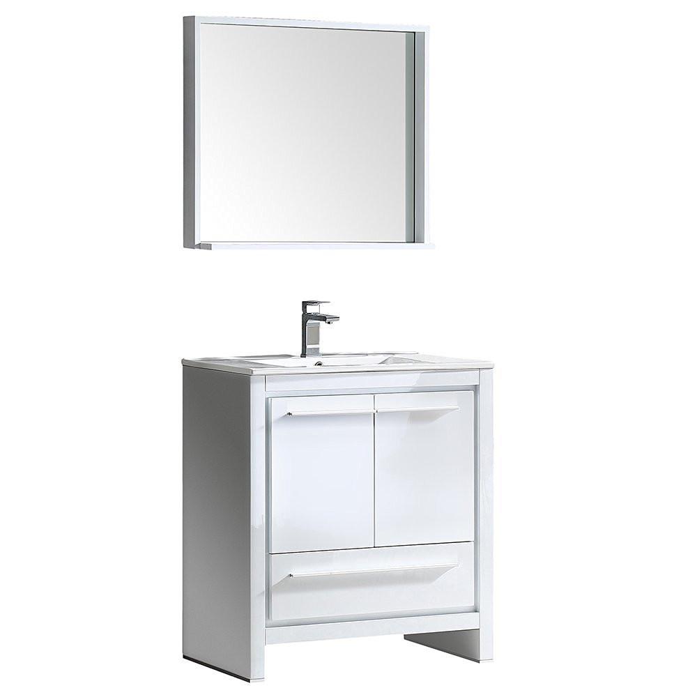 Fresca Allier 30" White Modern Bathroom Vanity w/ Mirror Vanity Fresca 
