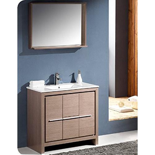 Fresca Allier 36" Gray Oak Modern Bathroom Vanity w/ Mirror Vanity Fresca 