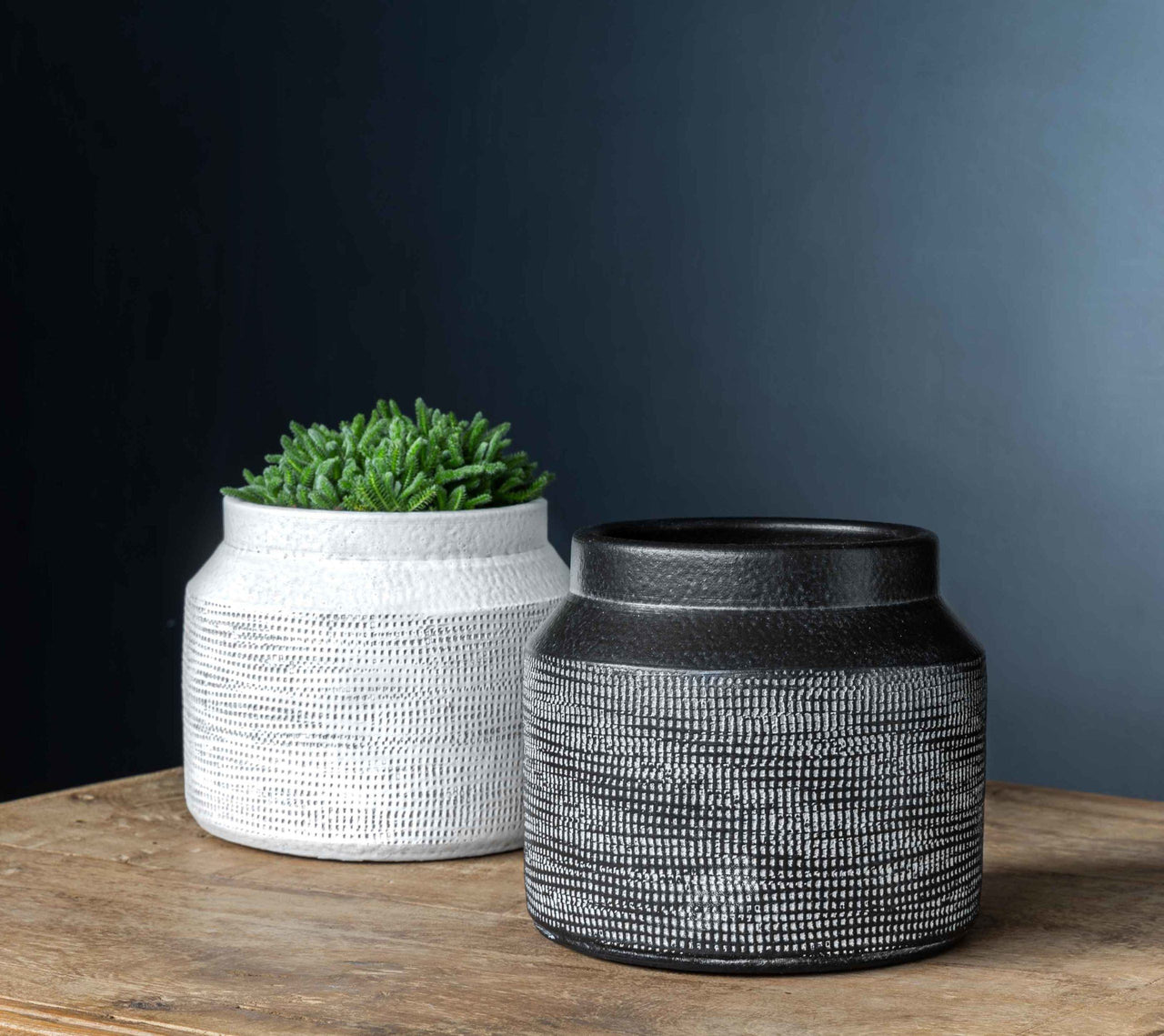 Campania International Linen Weave Planter - Black and White Mix - S/8 Urn/Planter Campania International Black / White Short 