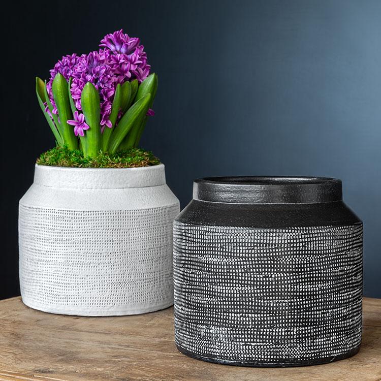 Campania International Linen Weave Planter - Black and White Mix - S/8 Urn/Planter Campania International Black / White Tall 