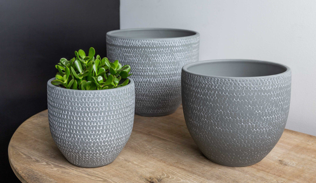 Campania International Scalloped Tall Round Planter - S/3 Urn/Planter Campania International Grey 