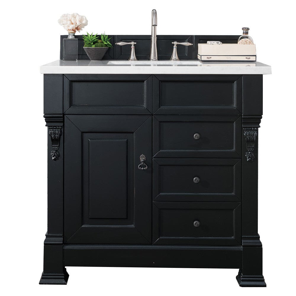 James Martin Brookfield 36" Single Vanity Vanities James Martin Antique Black w/ 3 CM Arctic Fall Solid Surface Top 