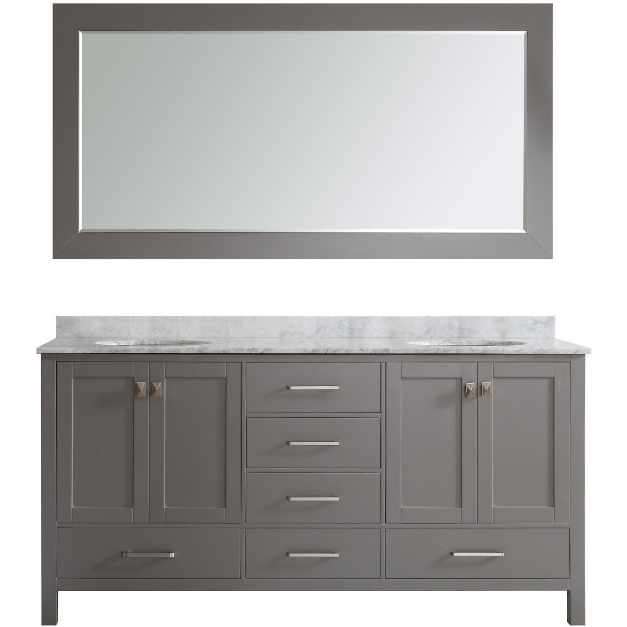 Eviva Aberdeen 72" Transitional Grey Vanity with White Carrera Countertop & Double Square Sinks Vanity Eviva 