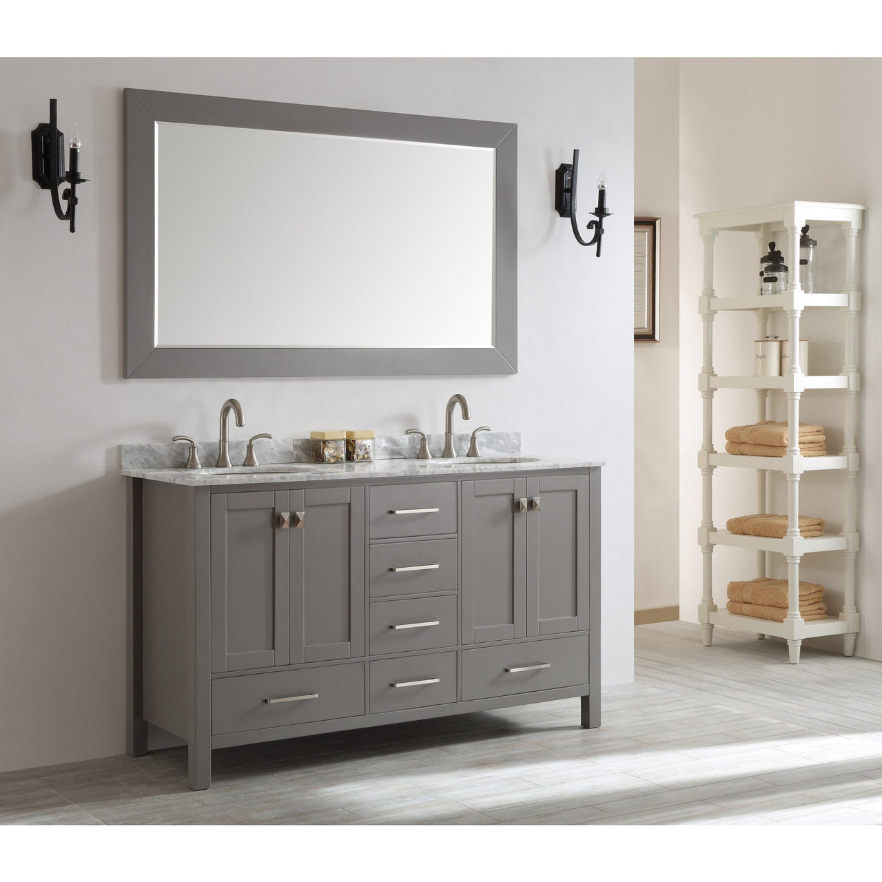 Eviva Aberdeen 60" Transitional Grey Vanity with White Carrera Countertop & Double Square Sinks Vanity Eviva 