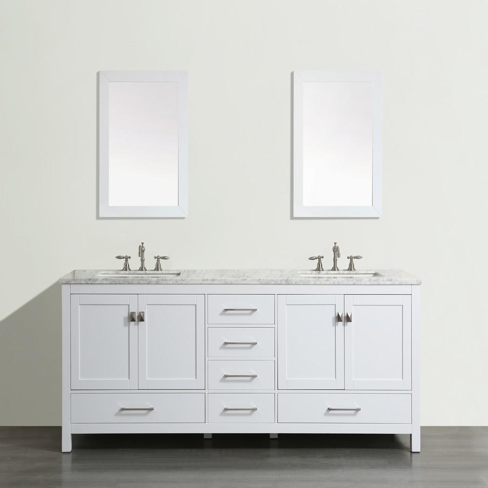 Eviva Aberdeen 84″ Transitional Double Sink Bathroom Vanity w/ White Carrara Top Vanity Eviva White 