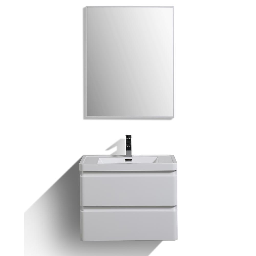 Eviva Smile 28″ Wall Mount Modern Bathroom Vanity w/ White Integrated Top Vanity Eviva Glossy White 