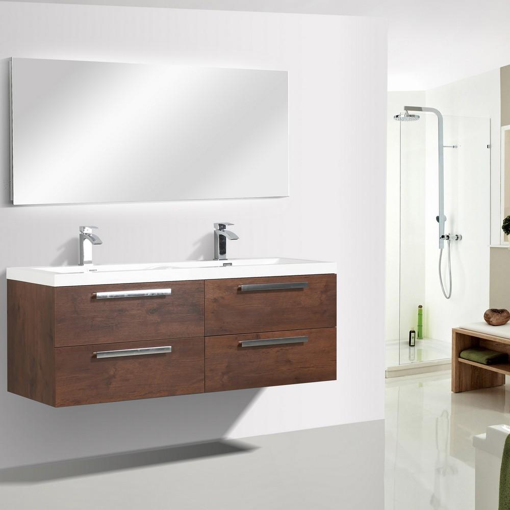 Eviva Surf 57″ Modern Bathroom Vanity Set with Integrated White Acrylic Double Sink Vanity Eviva Rosewood 
