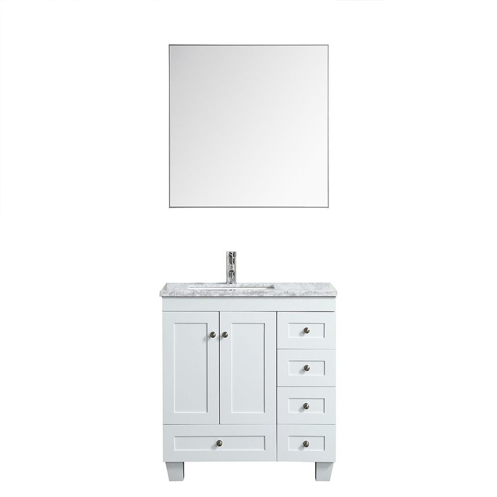 Eviva Happy 28″ x 18″ Transitional Bathroom Vanity w/ White Carrara Top Vanity Eviva White 