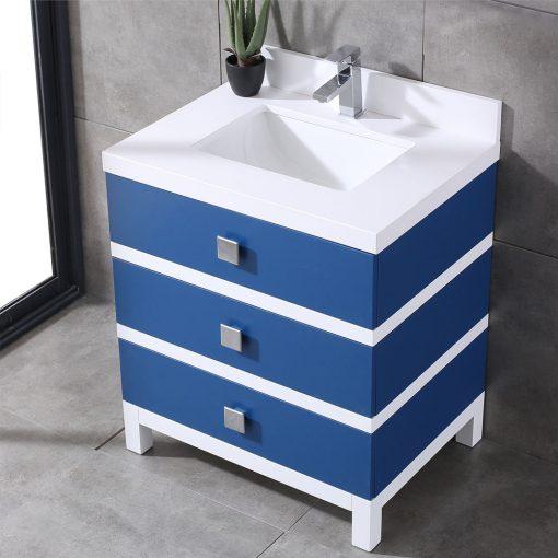 Eviva Sydney 30 Inch Blue and White Bathroom Vanity with Solid Quartz Counter-top Vanity Eviva 