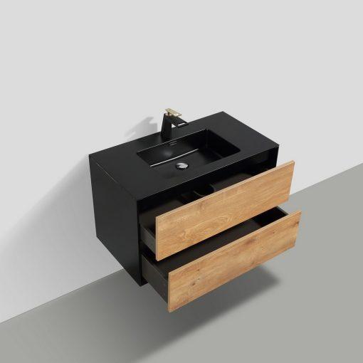 Eviva Vienna 36″ White Oak w/ Black Frame Wall Mount Bathroom Vanity w/ Black Integrated Top Vanity Eviva 