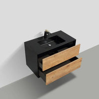 Thumbnail for Eviva Vienna 36″ White Oak w/ Black Frame Wall Mount Bathroom Vanity w/ Black Integrated Top Vanity Eviva 