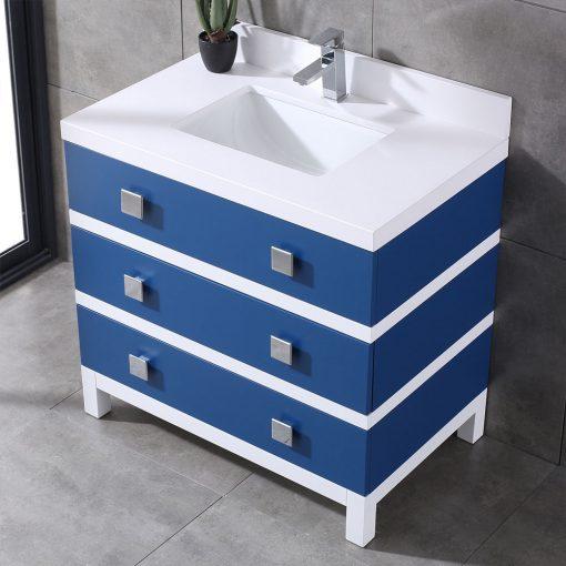 Eviva Sydney 36 Inch Blue and White Bathroom Vanity with Solid Quartz Counter-top Vanity Eviva 