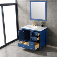 Thumbnail for Eviva Navy 36″ Deep Blue Transitional Bathroom Vanity w/ White Carrara Top Vanity Eviva 