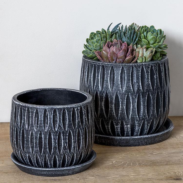 Campania International Parabola Large Round Planter Urn/Planter Campania International Etched Black 