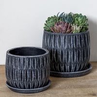 Thumbnail for Campania International Parabola Large Round Planter Urn/Planter Campania International Etched Black 