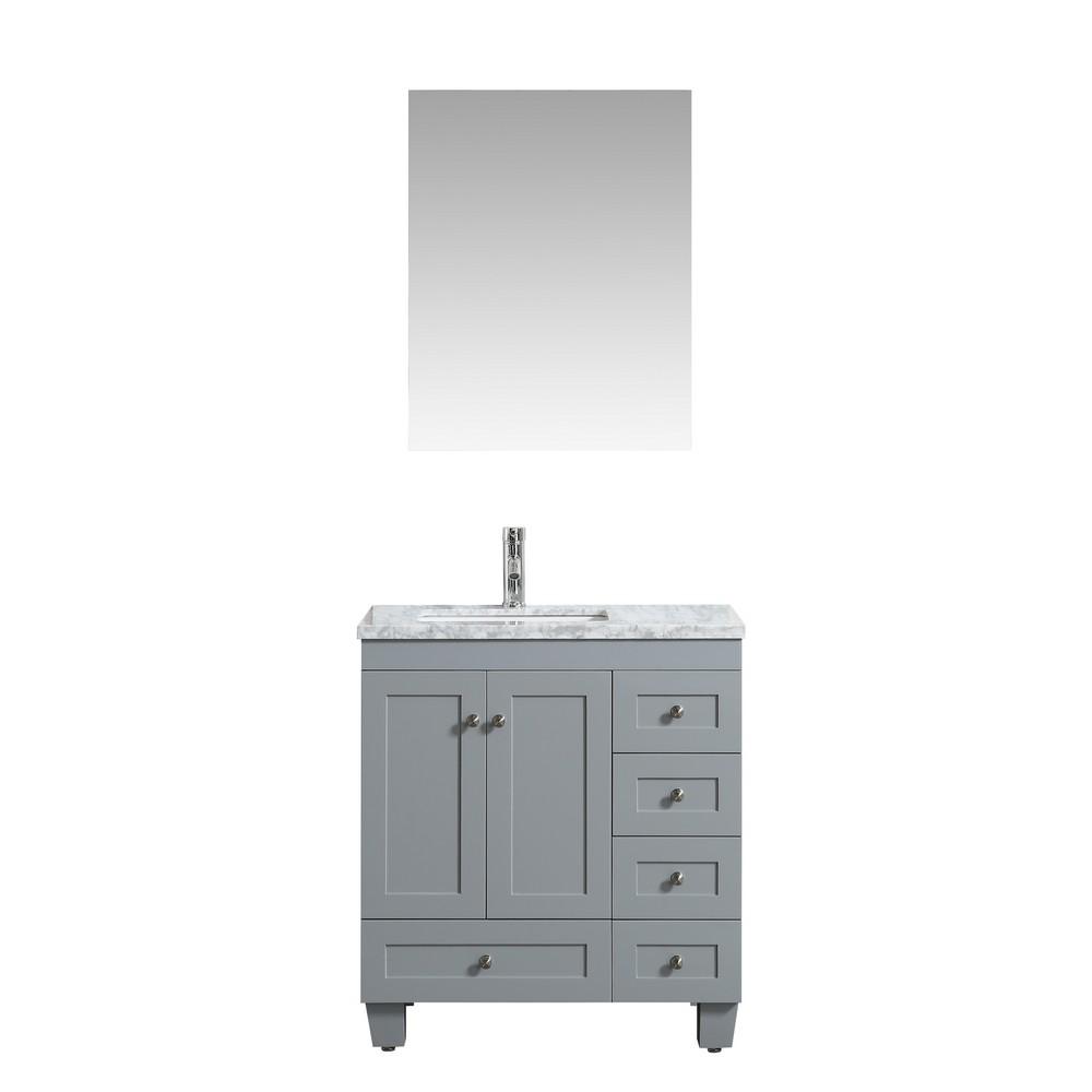 Eviva Happy 30″ x 18″ Transitional Bathroom Vanity w/ White Carrara Top Vanity Eviva Gray 