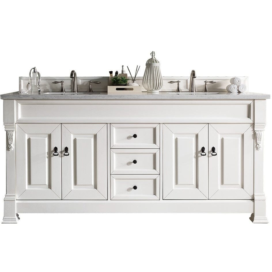 James Martin Brookfield 72" Double Vanity Vanities James Martin Bright White w/ 3 CM Arctic Fall Solid Surface Top 