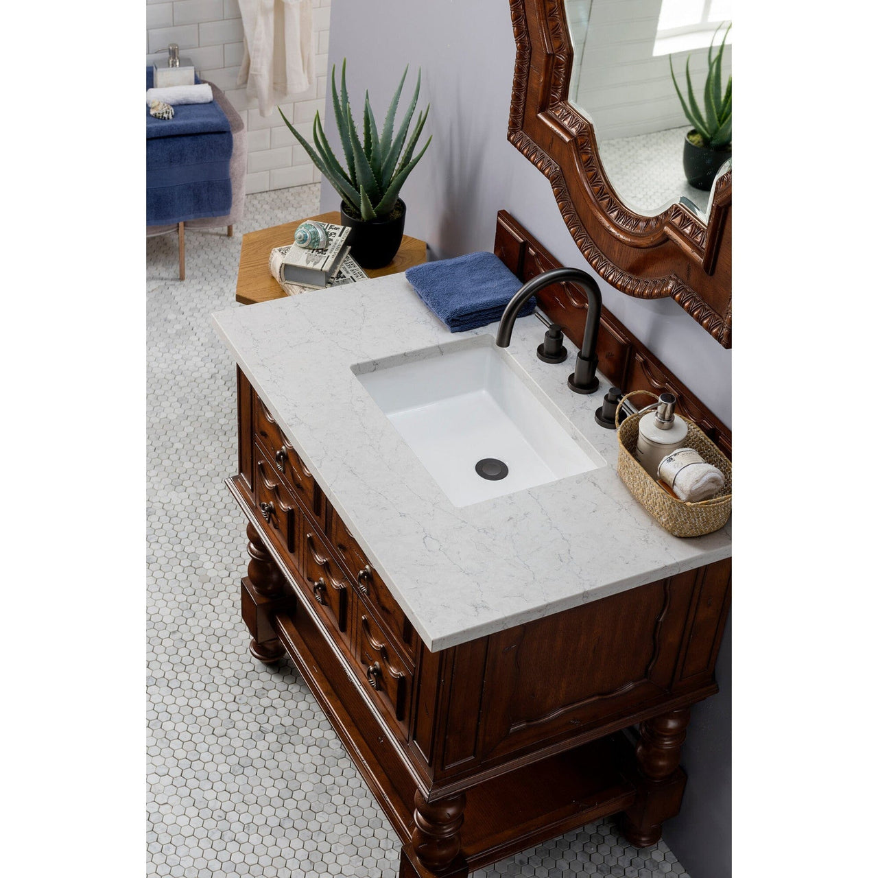 James Martin Castilian 36" Single Vanity Vanity James Martin Aged Cognac w/ 3 CM Eternal Jasmine Pearl Quartz Top 