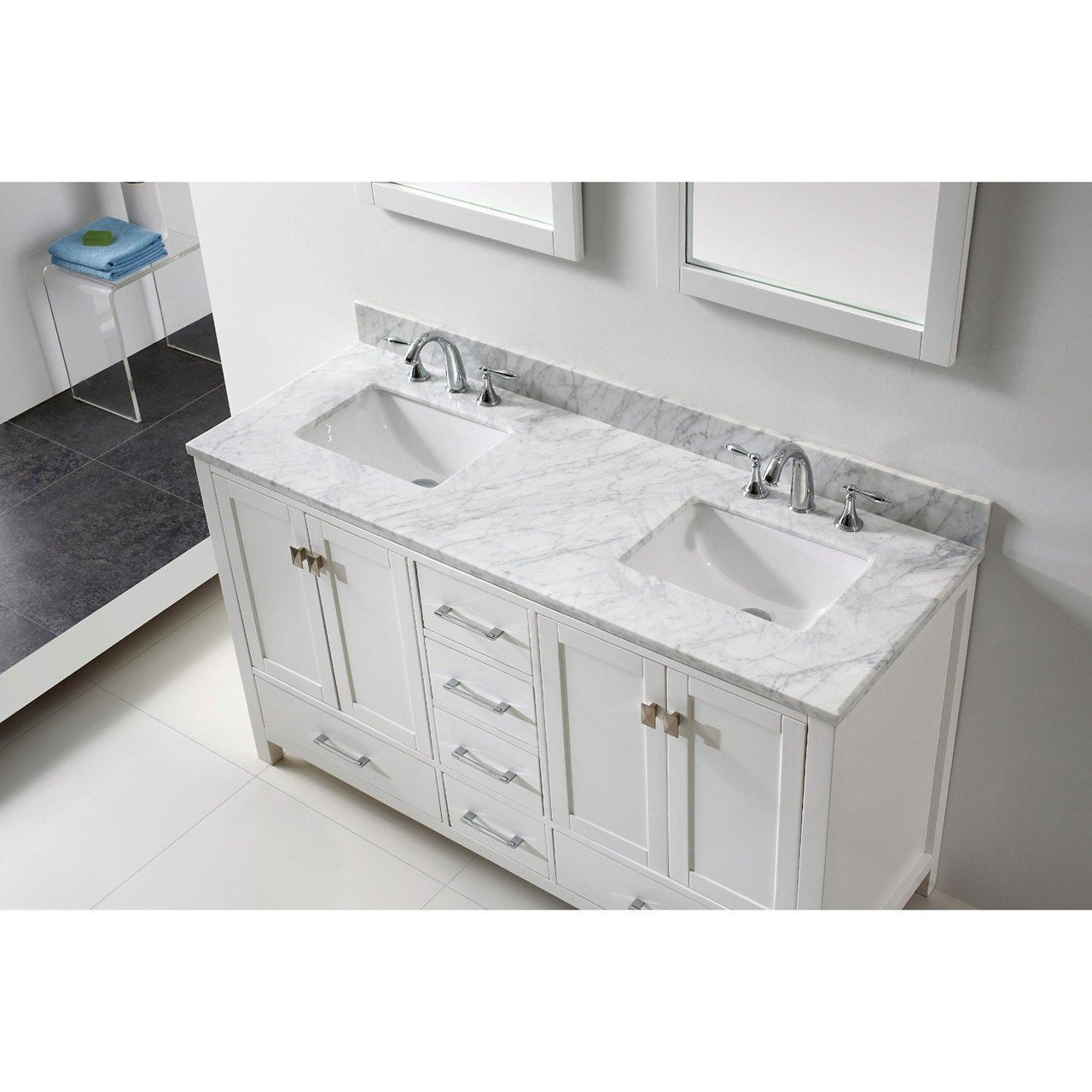 Eviva Aberdeen 60 Transitional White Vanity with White Carrera Countertop Vanity Eviva 