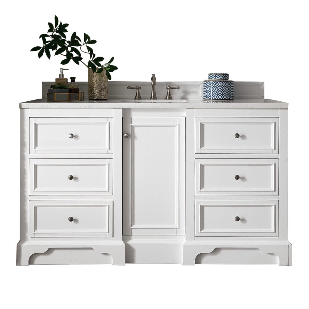 James Martin De Soto 60" Single Vanity Vanity James Martin Bright White w/ 3 CM Arctic Fall Solid Surface Top 