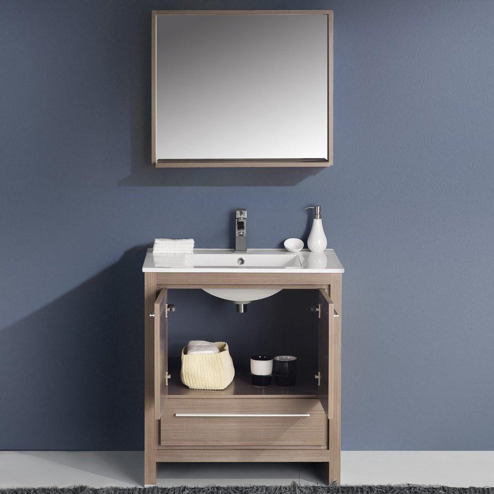 Fresca Allier 30" Gray Oak Modern Bathroom Vanity w/ Mirror Vanity Fresca 