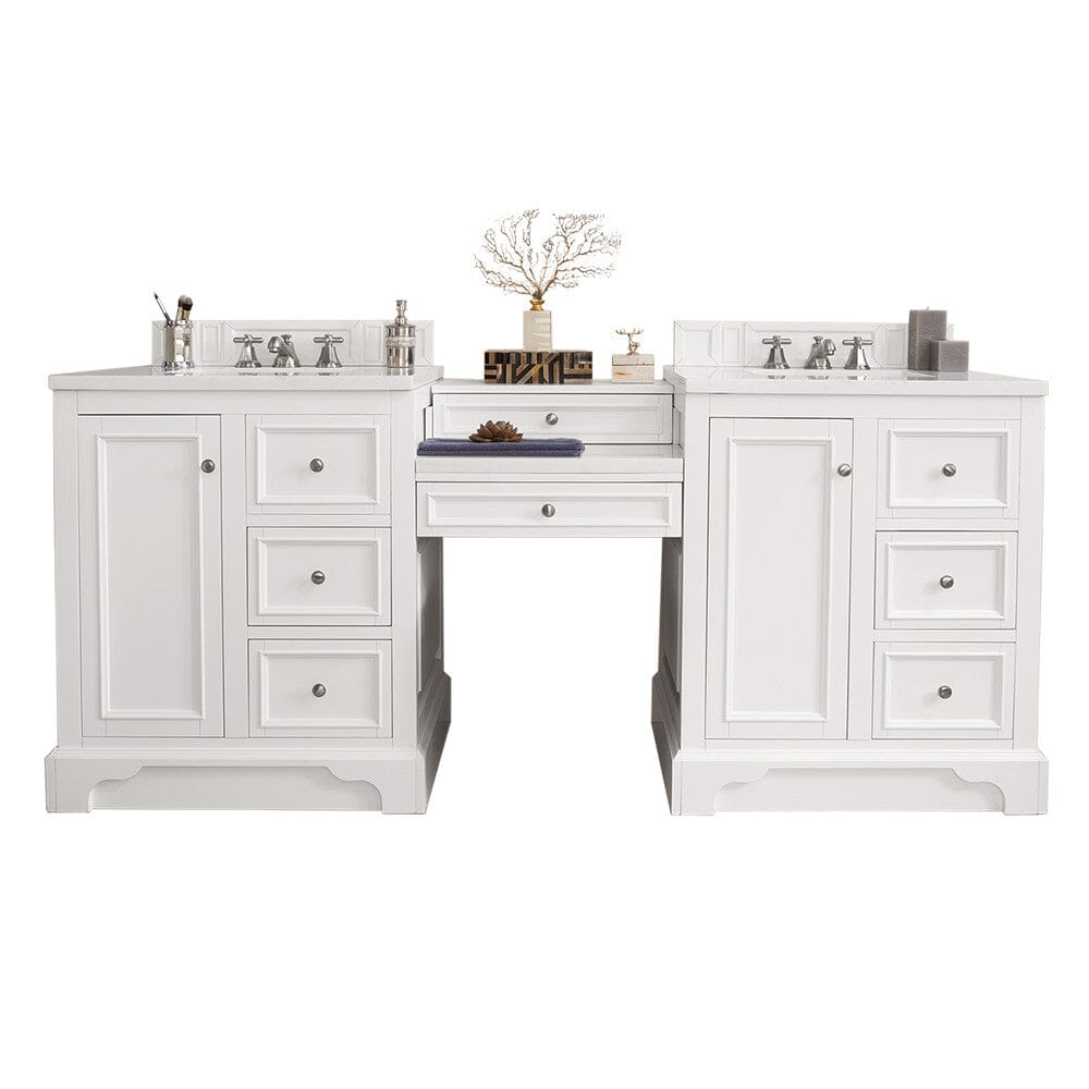 James Martin De Soto 82" Double Vanity Set Vanity James Martin Bright White w/ 3 CM Arctic Fall Solid Surface Top 