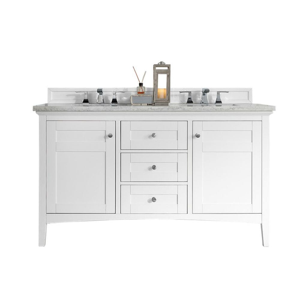James Martin Palisades 60" Double Vanity Vanity James Martin Bright White w/ 3 CM Arctic Fall Solid Surface Top 