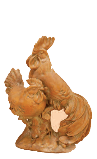 Hen and Rooster Cast Stone Outdoor Asian Collection Statues Tuscan 