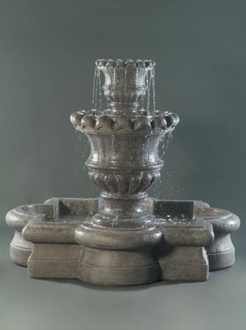 Scallop Urn Ftn, Quatrefoil Fountain Fiore Stone 