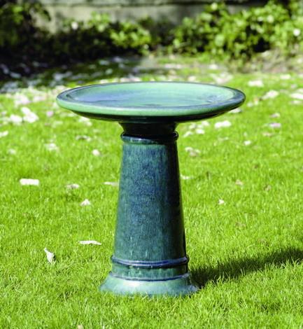 Petrol- Ceramic Glazed Terra Cotta Outdoor Garden Birdbath BirdBath Campania International 