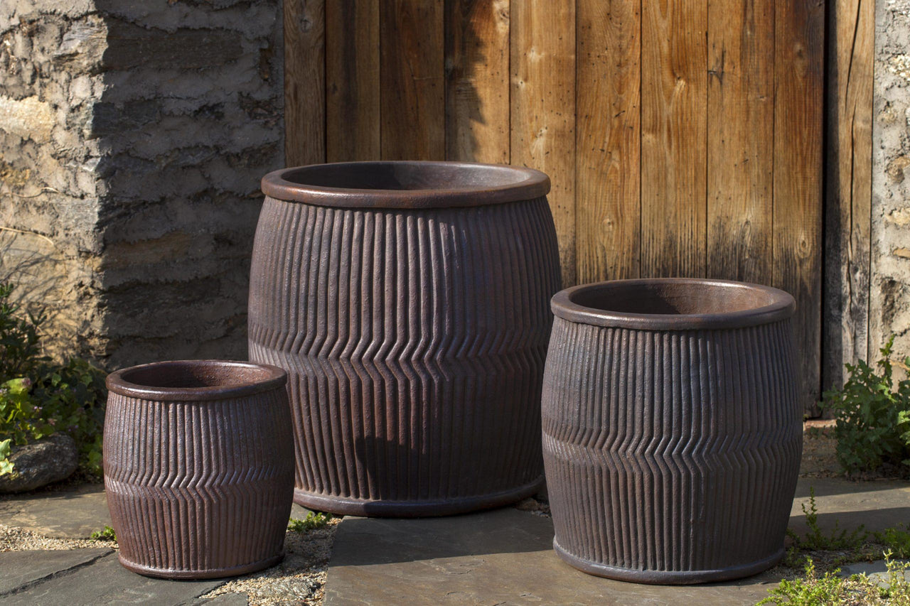 Campania International Glazed Pottery Rain Barrel Planter - (S/3) Urn/Planter Campania International Black Clay 