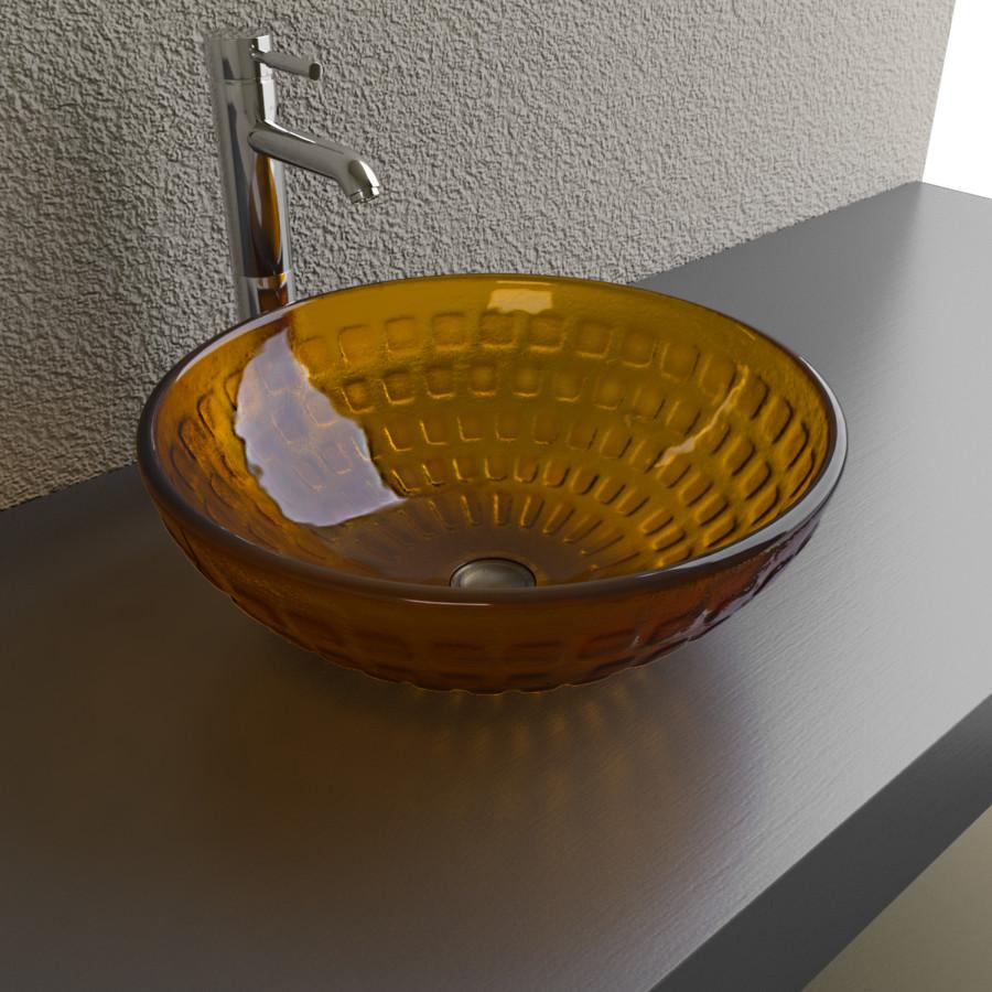 Cantrio Dark orange glass vessel sink with square inlays Glass Series Cantrio 