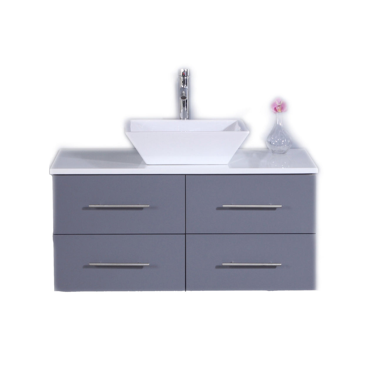 Totti Wave 36″ Modern Bathroom Vanity w/ Super White Man-Made Stone Top & Sink Vanity Eviva Gray 