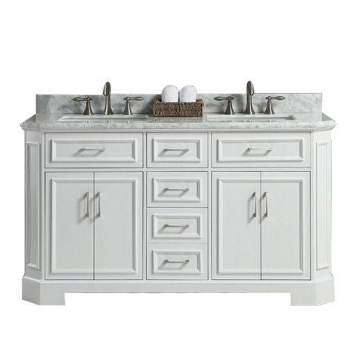 Eviva Glory 60″ Bathroom Vanity with Carrara Marble Counter-top and Porcelain Sink Vanity Eviva White 