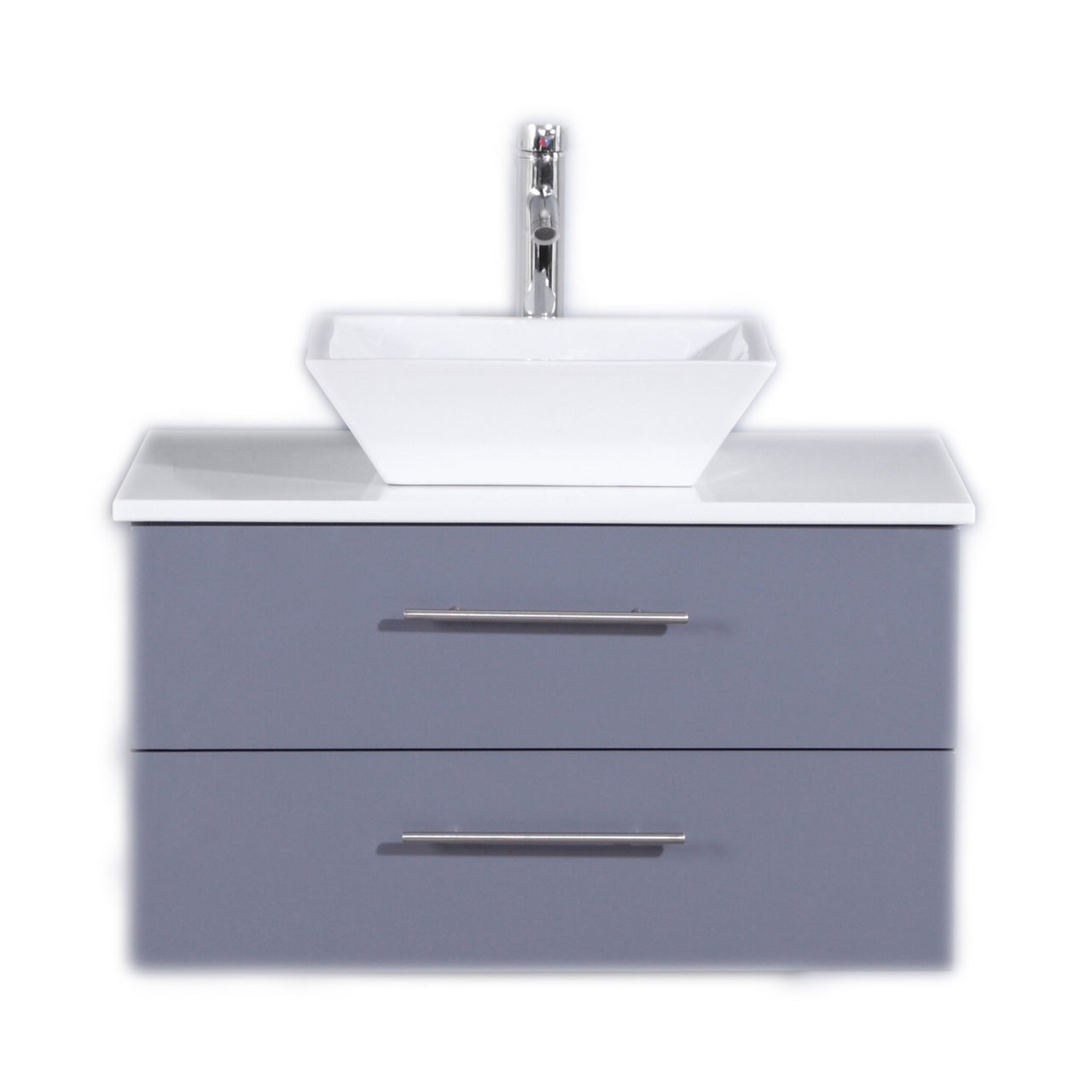 Totti Wave 30″ Modern Bathroom Vanity w/ Super White Man-Made Stone Top & Sink Vanity Eviva Gray 