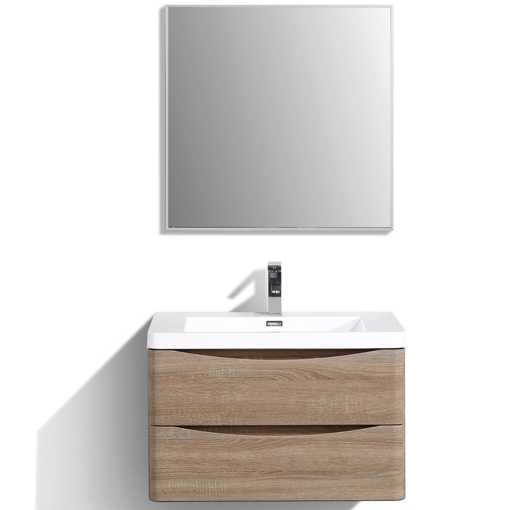 Eviva Glazzy 30″ Wall Mount Modern Bathroom Vanity w/ White Integrated Top Vanity Eviva White Oak 