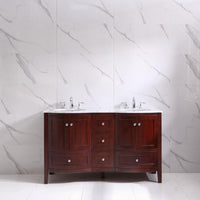 Thumbnail for Eviva Stanton 60″ Transitional Double Sink Bathroom Vanity w/ White Carrara Top Bathroom Vanity Eviva Teak 