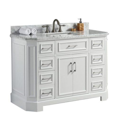 Eviva Glory 48″ Bathroom Vanity with Carrara Marble Counter-top and Porcelain Sink Vanity Eviva White 