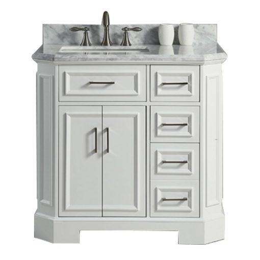Eviva Glory 36″ Bathroom Vanity with Carrara Marble Counter-top and Porcelain Sink Vanity Eviva White 