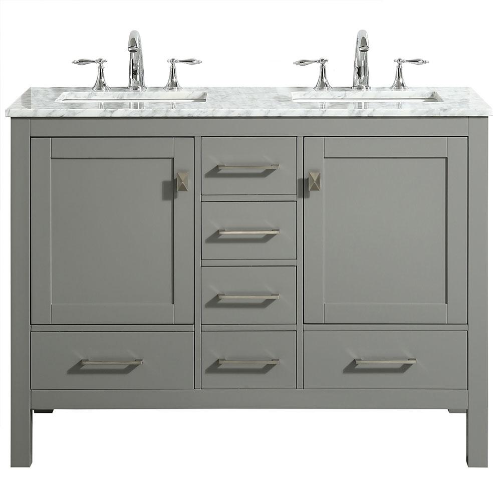 Eviva Aberdeen 48″ Transitional Double Sink Bathroom Vanity w/ White Carrara Top Vanity Eviva Gray 