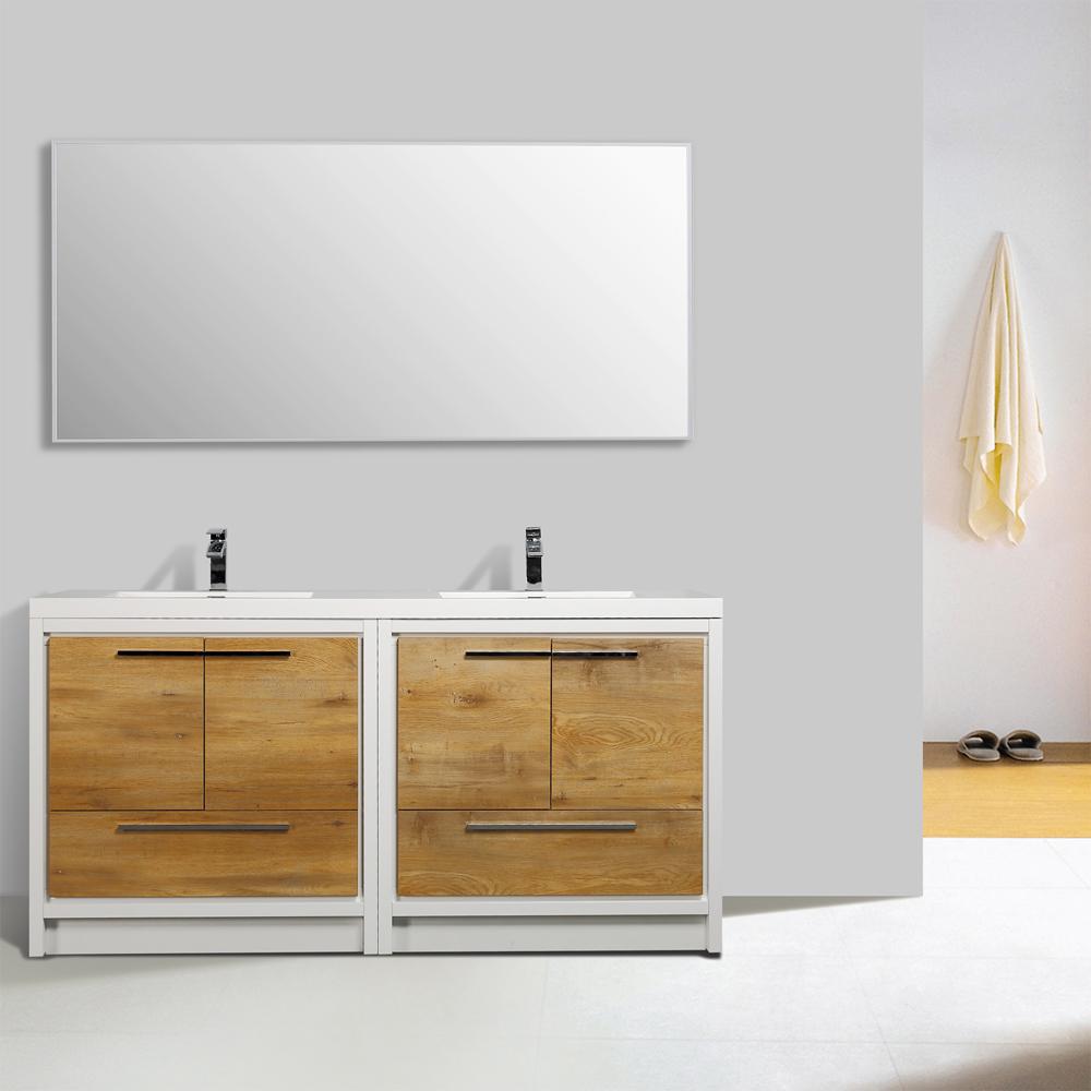 Eviva Grace 72 in. White Bathroom Vanity with Double White Integrated Acrylic Countertop Vanity Eviva Natural Oak 