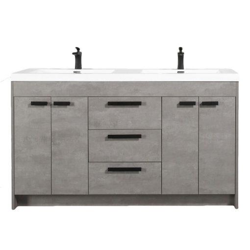 Eviva Lugano 60″ Modern Double Sink Bathroom Vanity w/ White Integrated Top Vanity Eviva Cement Gray 